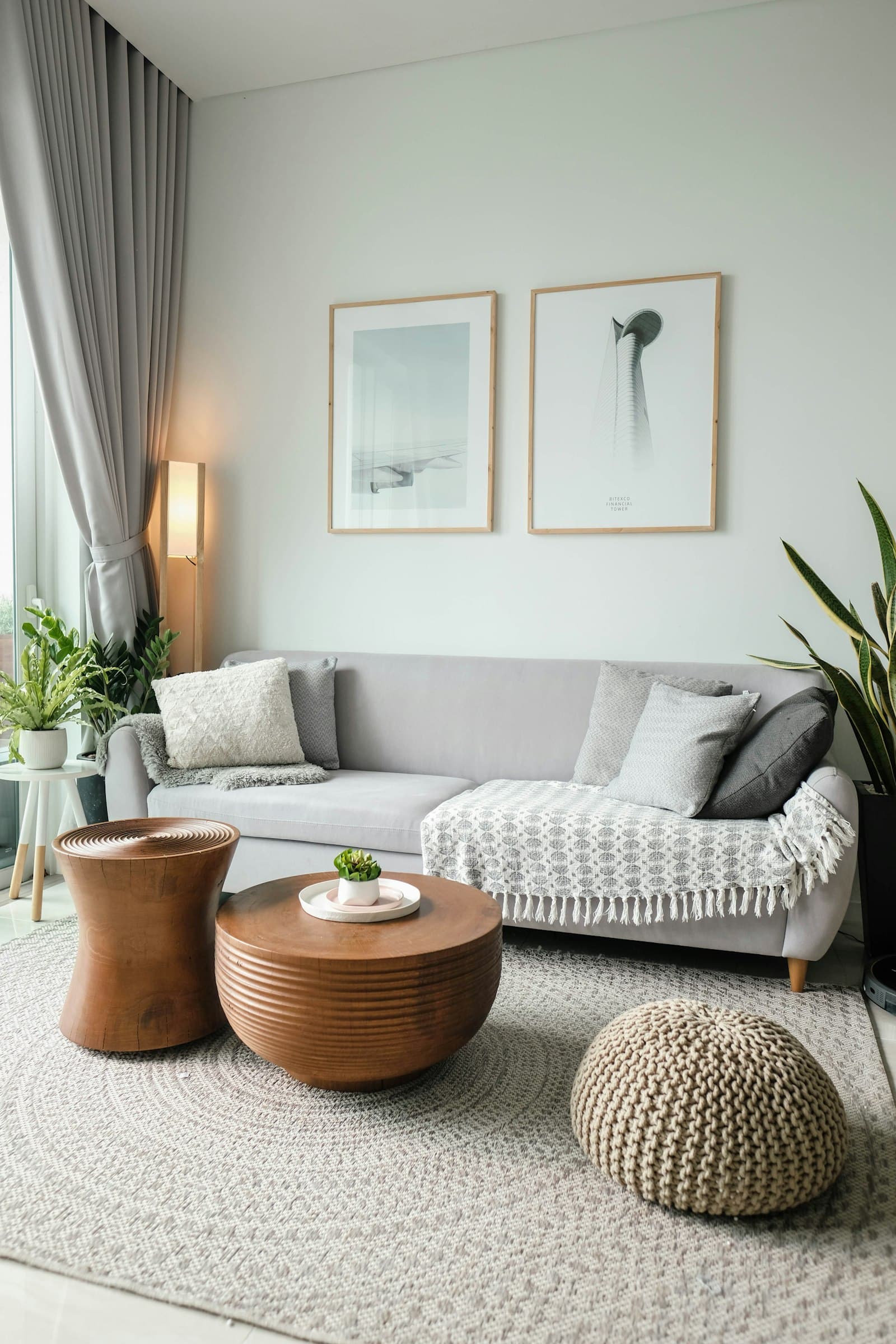 Cosy living room with a sofa and soft lighting